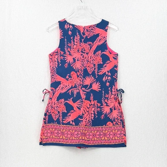 LILLY PULITZER Donna Romper Women 4 Indigo Night Caw Blue Pink Parrot Sleeveless - Picture 3 of 16